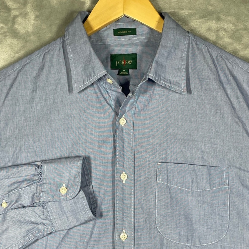 J.Crew Oarsmen Men Relaxed Fit Re-Imagined Micro Stripe Button Down Shirt Blue M